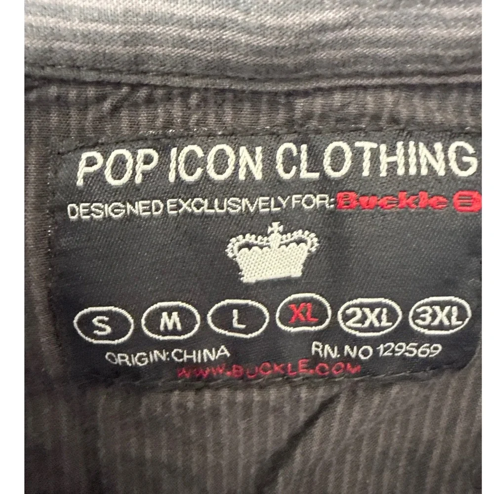 Pop Icon Clothing Buckle Mens XL Western Snap Shirt Grey Pinstripe Embroidered